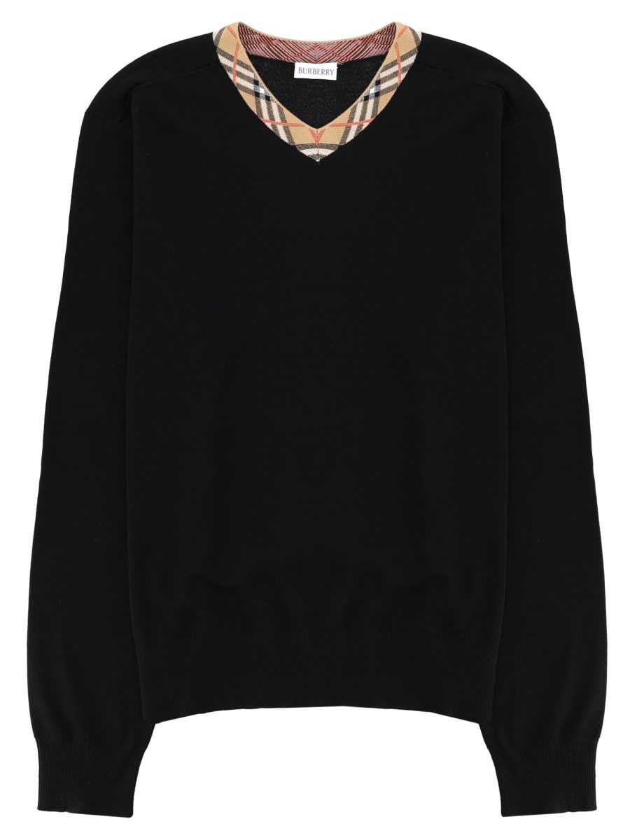MAGLIA IN LANA MERINO CON SCOLLO CHECK