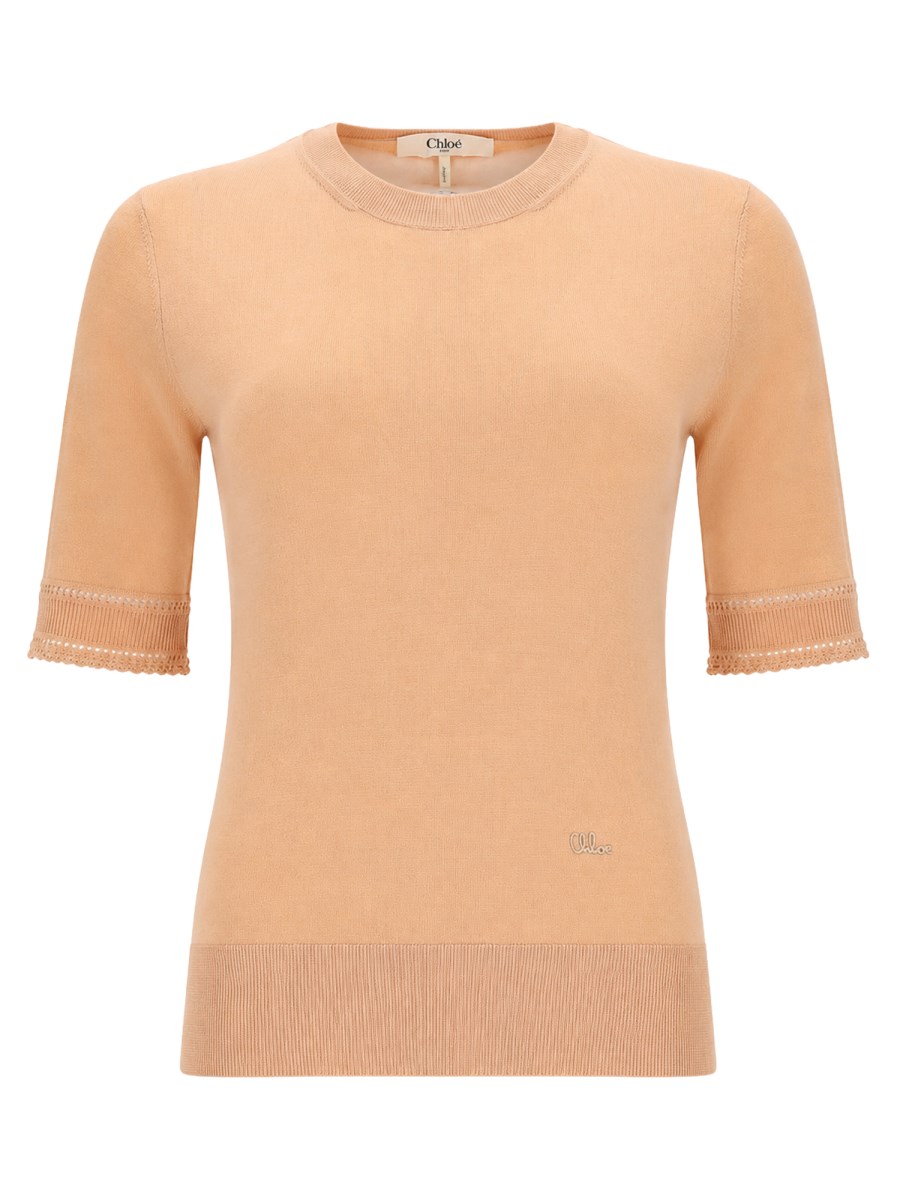 PULLOVER A MANICHE CORTE IN MAGLIA DI LANA