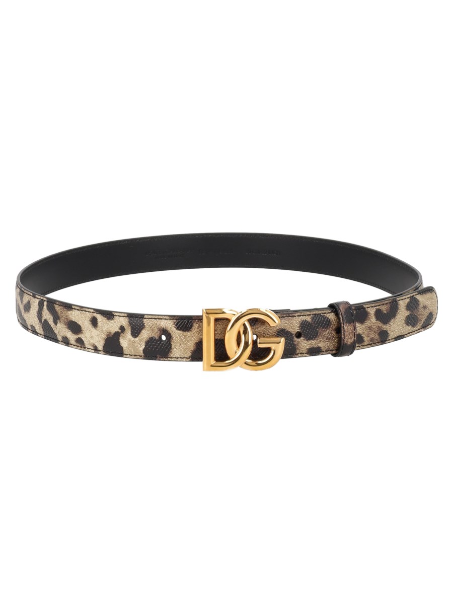 Cintura in Pelle Lucida Stampa Leo con Logo DG
