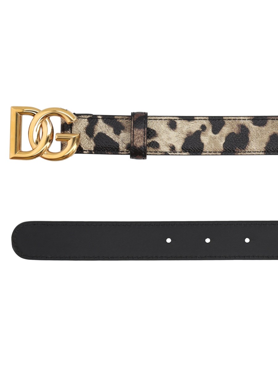 Cintura in Pelle Lucida Stampa Leo con Logo DG