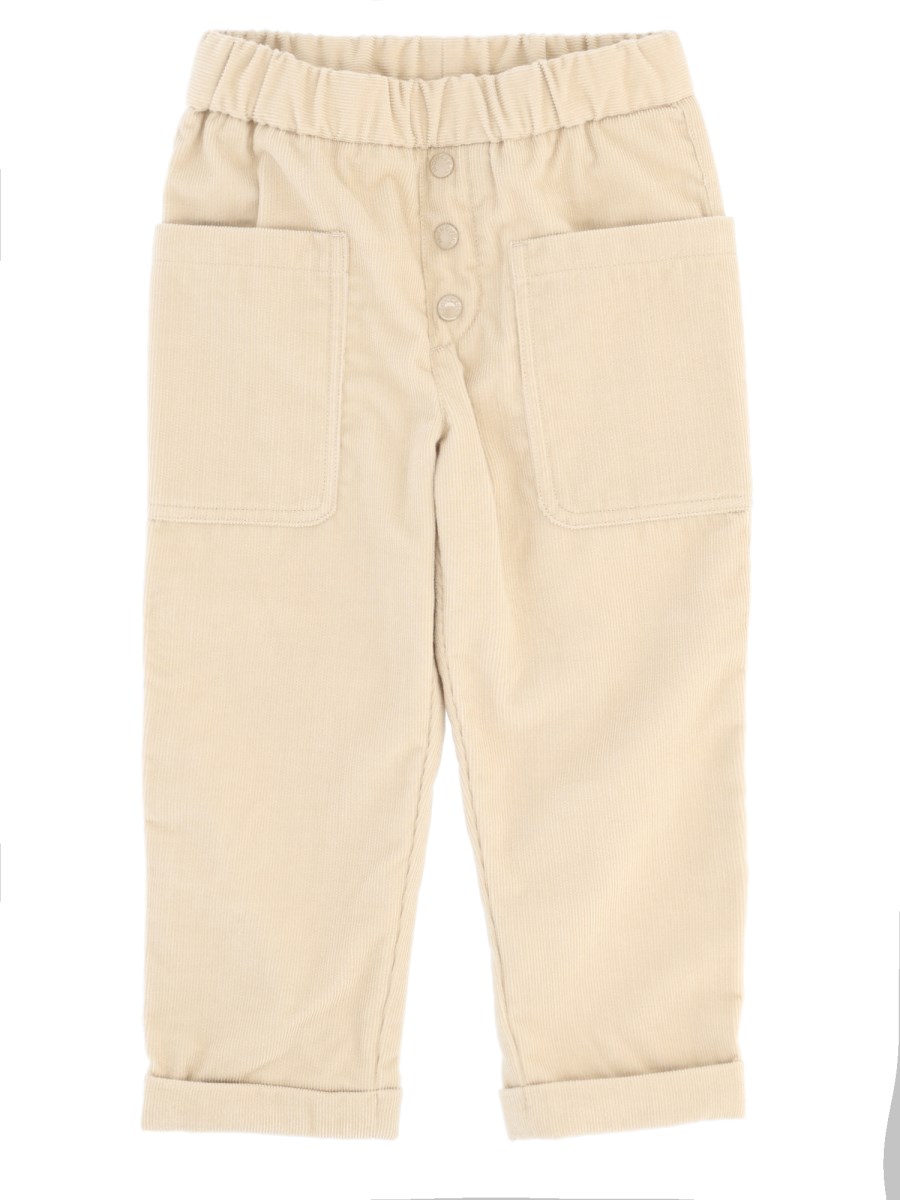 Pantalone con tasche laterali in velluto a coste