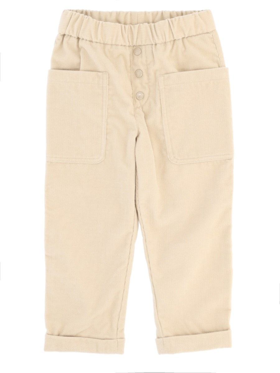 Pantalone con tasche laterali in velluto a coste