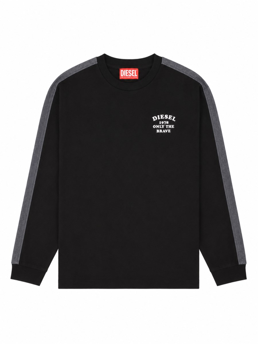 T-SHIRT A MANICA LUNGA CON BANDE LATERALI IN DENIM