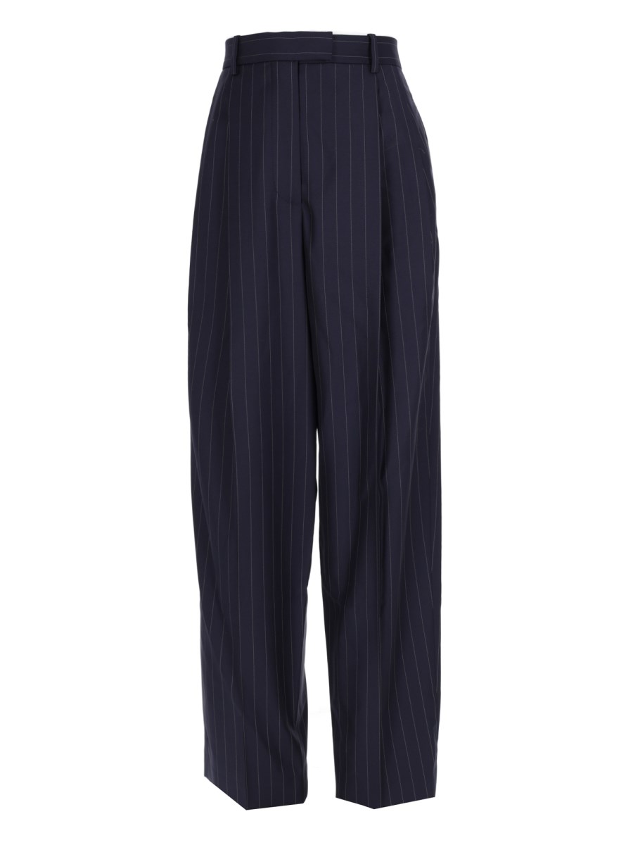 Pantalone a Righe con Doppia Piega in Lana