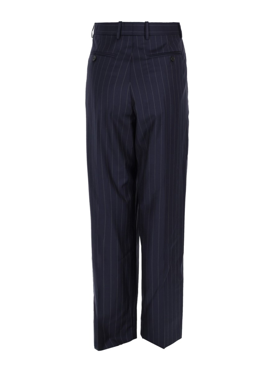 Pantalone a Righe con Doppia Piega in Lana