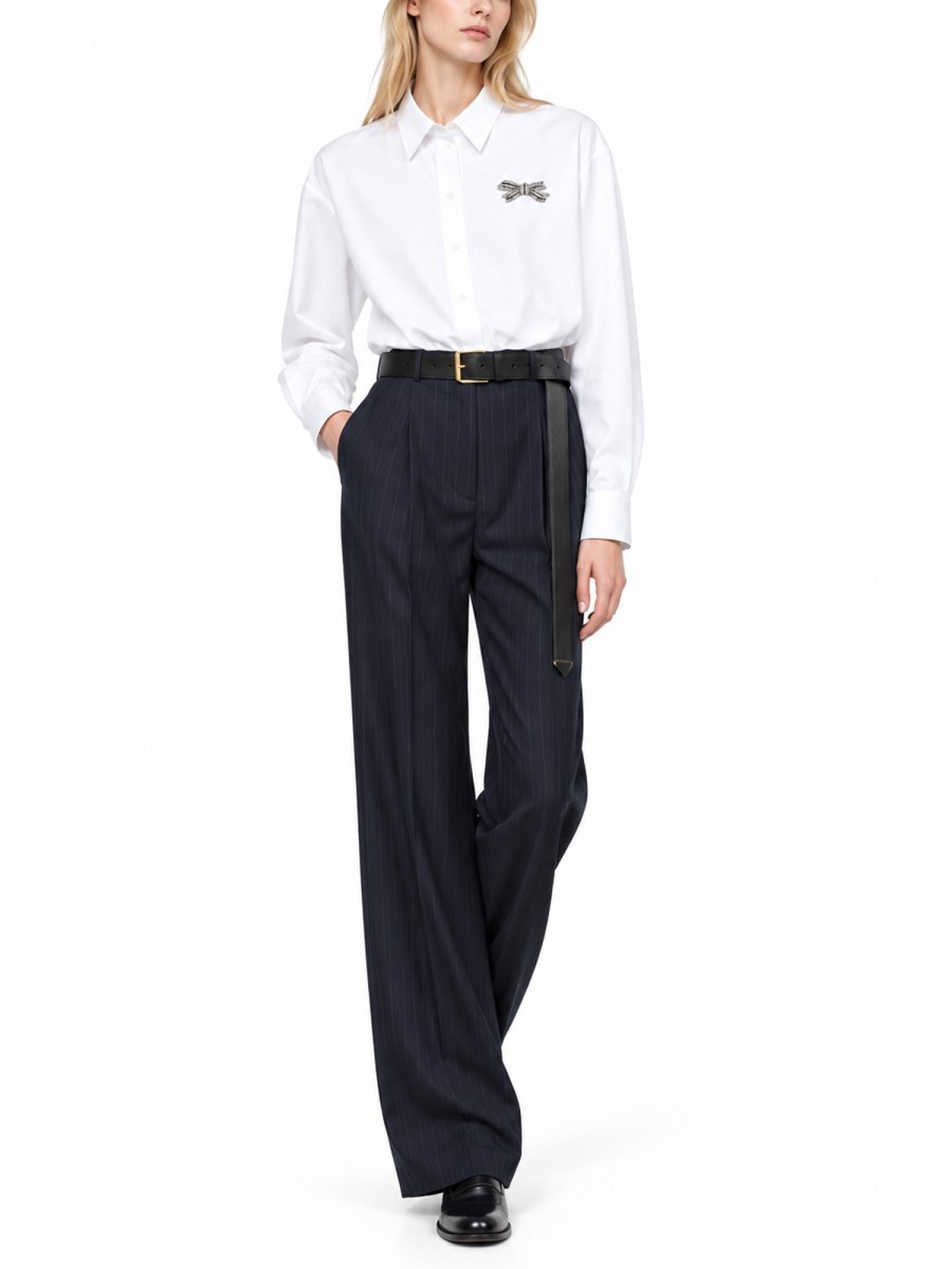 Pantalone a Righe con Doppia Piega in Lana