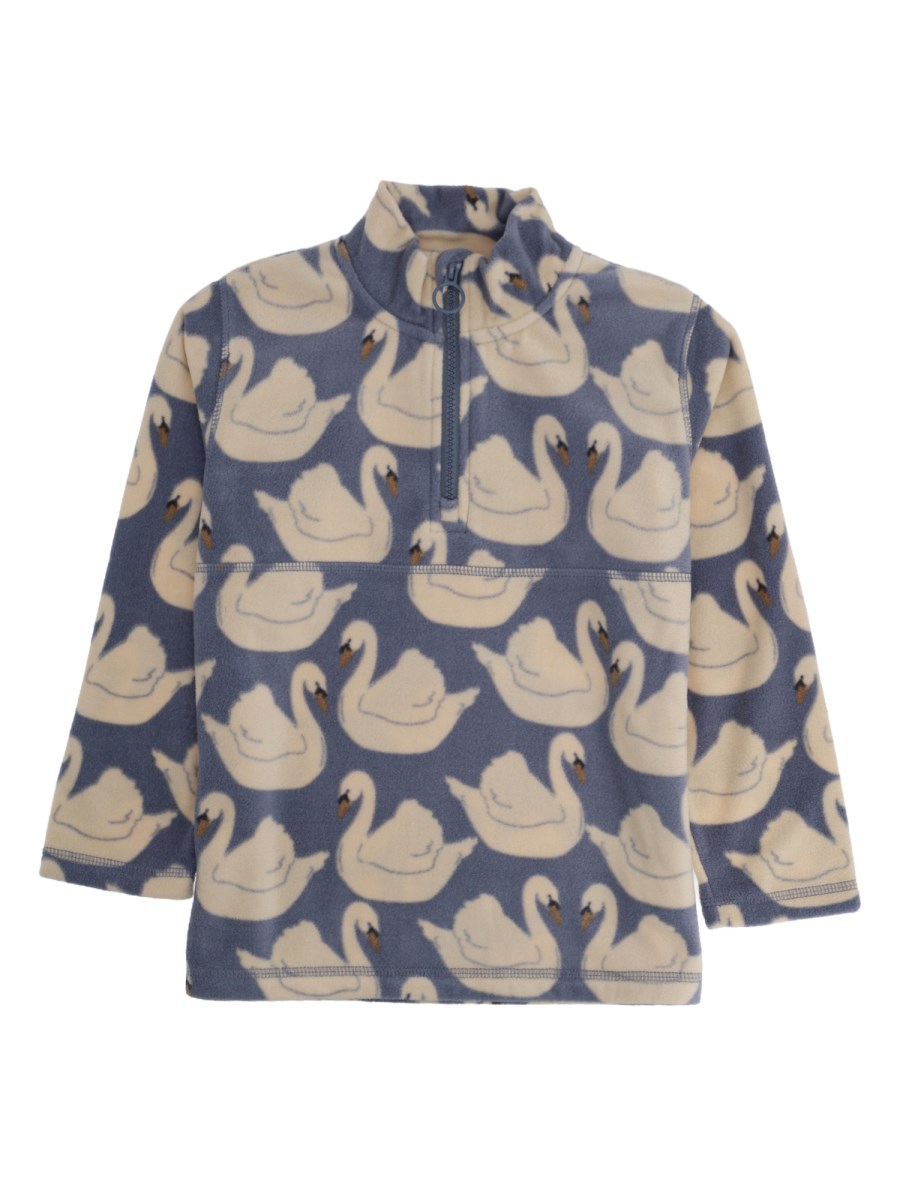 Felpa in pile a mezza zip con grafica cigno