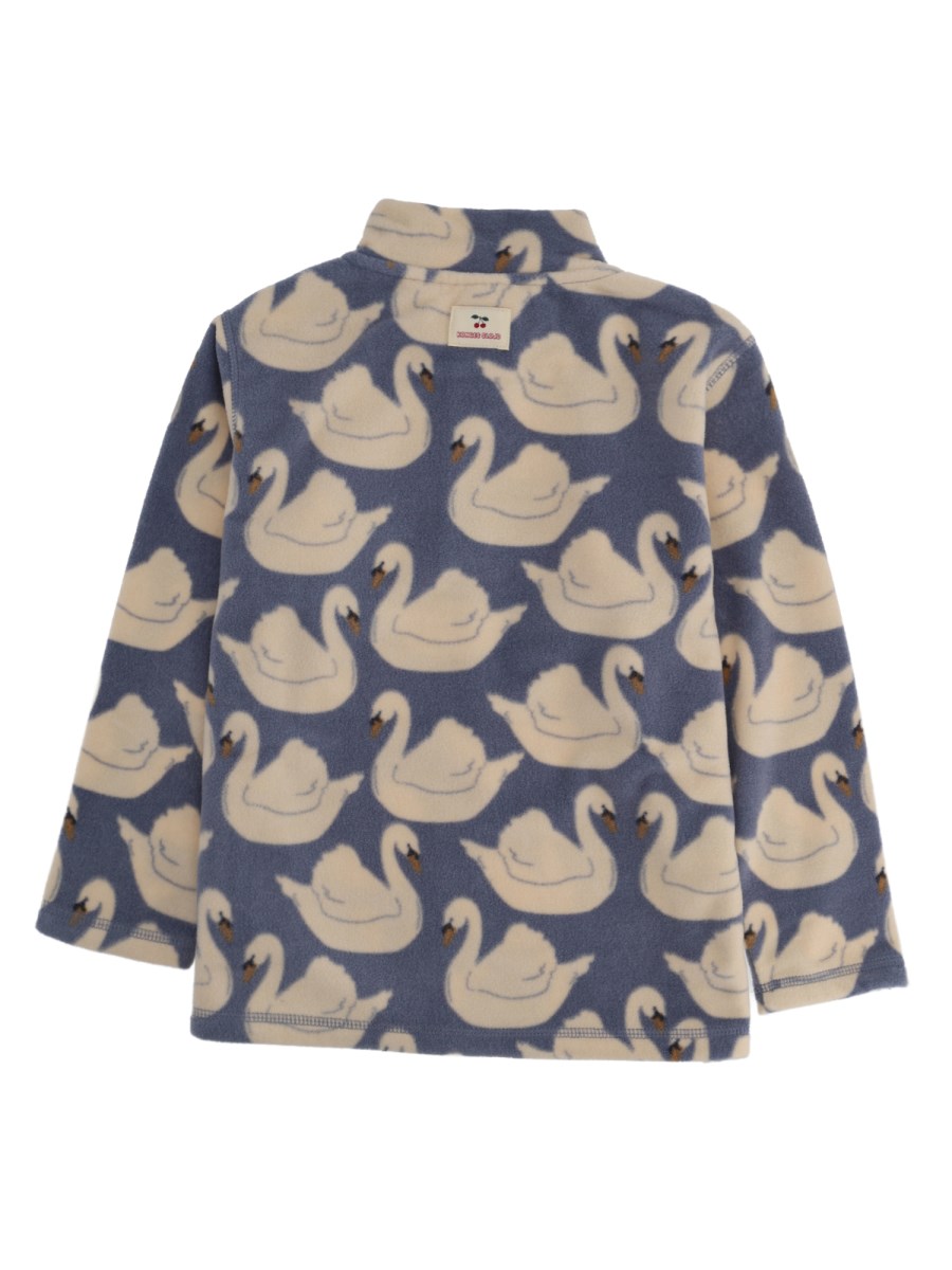 Felpa in pile a mezza zip con grafica cigno