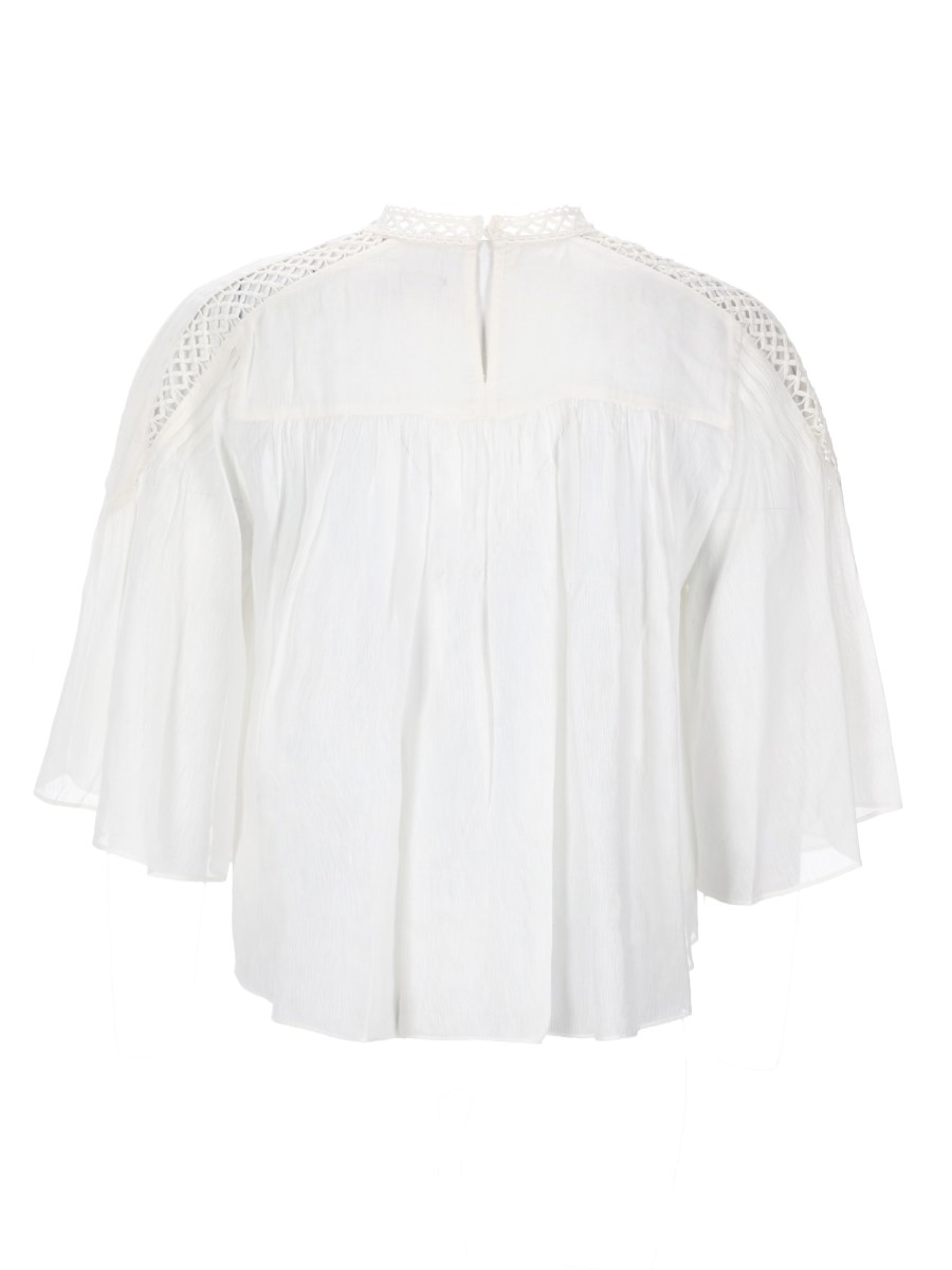 blusa parina plissettata in misto lino ricamato