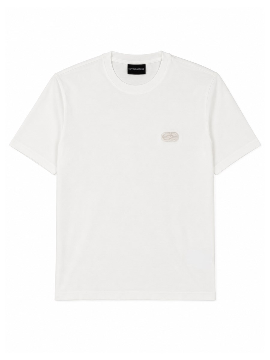T-shirt in Jersey Misto Lyocell con Ricamo Logo EA