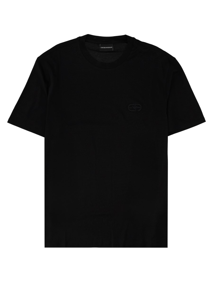 T-shirt in Jersey Misto Lyocell con Ricamo Logo EA