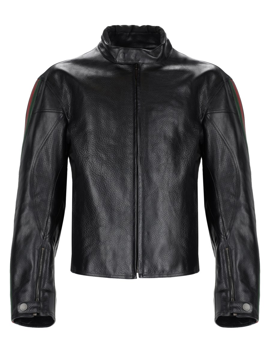 Giacca Biker In Pelle Con Dettaglio Web