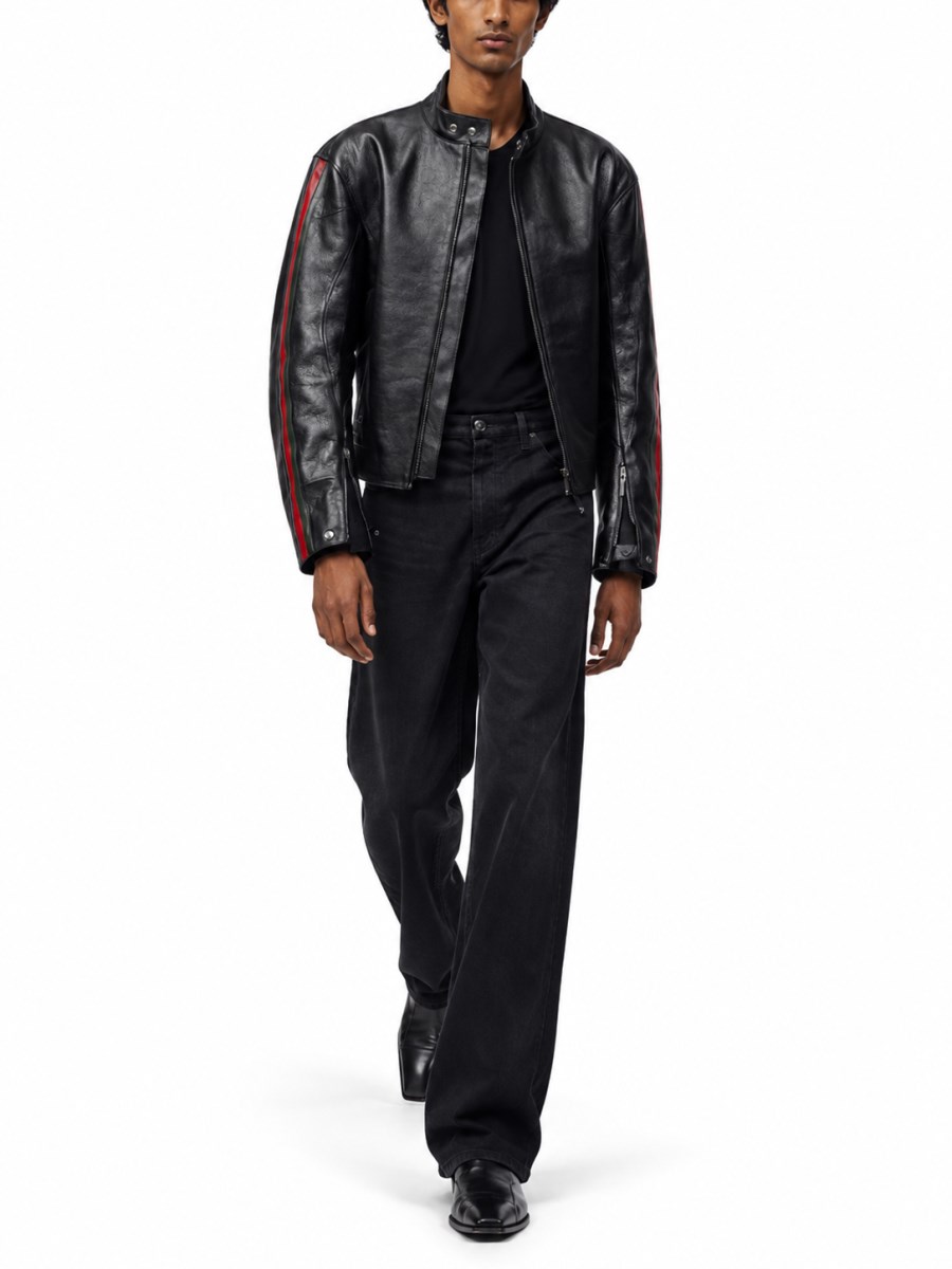 Giacca Biker In Pelle Con Dettaglio Web